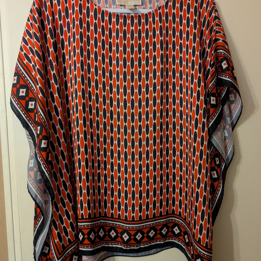 Michael Kors Collection Orange Navy Blue Relaxed Tunic